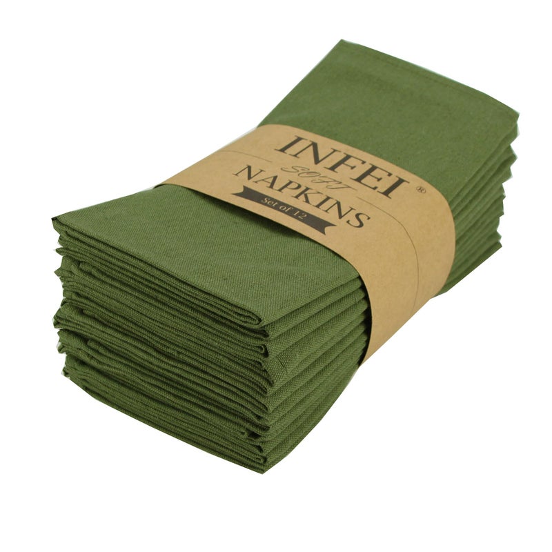 INFEI Solid Color Cotton Blended Dinner Cloth Napkins - Set of 12 (17 x 17 inches) - for Events & Home Use (Army Green) - Image 1